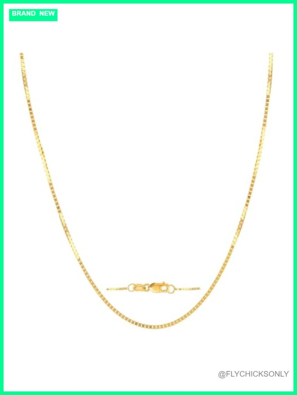 14K Solid Gold Box Chain Necklace 18 Inch Lobster Clasp